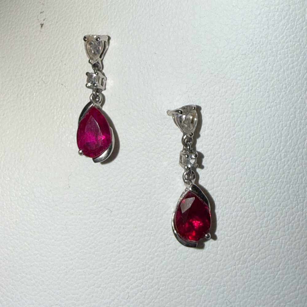 Authentic Genuine Ruby & Diamond Drop Earrings w/ Certificate 14K Gold - Picture 11 of 16